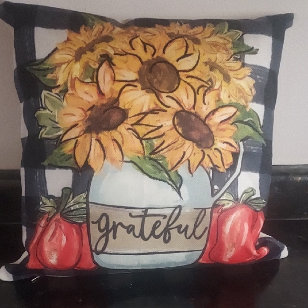 Grateful Sunflower Throw Pillow Cover